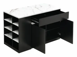 New Vente-unique Isla central de cocina con almacenamiento - Efecto mármol blanco y negro - MEILI Negro / Blanco