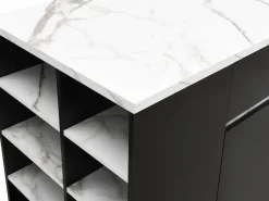 New Vente-unique Isla central de cocina con almacenamiento - Efecto mármol blanco y negro - MEILI Negro / Blanco