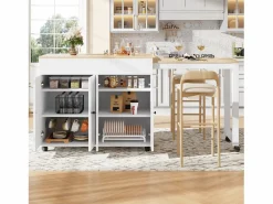 ModernLuxe Isla central de cocina con 4 puertas - Tablero extensible - 118(180)x46x94 cm - + natural