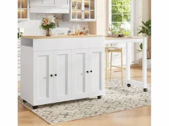 ModernLuxe Isla central de cocina con 4 puertas - Tablero extensible - 118(180)x46x94 cm - + natural