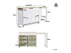 ModernLuxe Isla central de cocina con 4 puertas - Tablero extensible - 118(180)x46x94 cm - + natural