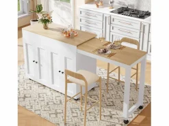 ModernLuxe Isla central de cocina con 4 puertas - Tablero extensible - 118(180)x46x94 cm - + natural