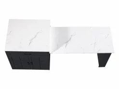 Online ModernLuxe Isla central de cocina con 2 puertas y 2 cajones - Tablero extensible - Encimeras de mármol artificial - 133(202)x59x93,5 cm - Para 2 a 6 personas - + Blanco Negro