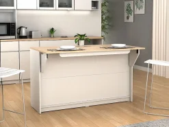 Hot Vente-unique Isla central de cocina con 2 puertas - Blanco y roble - BENITA Color natural claro / Blanco