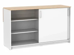 Hot Vente-unique Isla central de cocina con 2 puertas - Blanco y roble - BENITA Color natural claro / Blanco