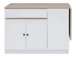 Hot Isla central de cocina con almacenamiento en MDF - Blanco y natural - HELOMY Isla Cocina