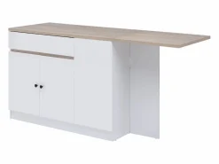 Hot Isla central de cocina con almacenamiento en MDF - Blanco y natural - HELOMY Isla Cocina