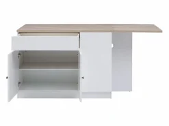 Hot Isla central de cocina con almacenamiento en MDF - Blanco y natural - HELOMY Isla Cocina