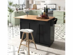 Clearance Isla central de cocina móvil - Tablero extensible - 2 cajones + puertas de armario para almacenamiento - Isla Cocina