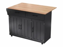 Clearance Isla central de cocina móvil - Tablero extensible - 2 cajones + puertas de armario para almacenamiento - Isla Cocina
