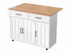 Hot OKWISH Isla central móvil con mesa plegable, 3 puertas y 2 cajones de almacenamiento - Blanco