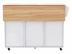 Hot OKWISH Isla central móvil con mesa plegable, 3 puertas y 2 cajones de almacenamiento - Blanco