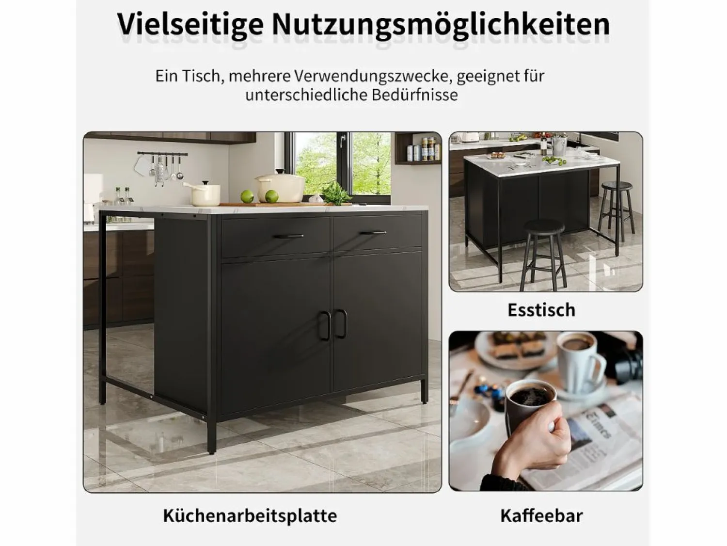 Merax Isla de cocina - 100 x 90 x 90 cm - mesa de bar - con 2 puertas + 2 cajones + patas regulables - MDF -