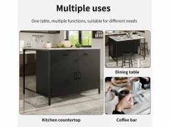 Merax Isla de cocina - 100 x 90 x 90 cm - mesa de bar - con 2 puertas + 2 cajones + patas regulables - MDF -