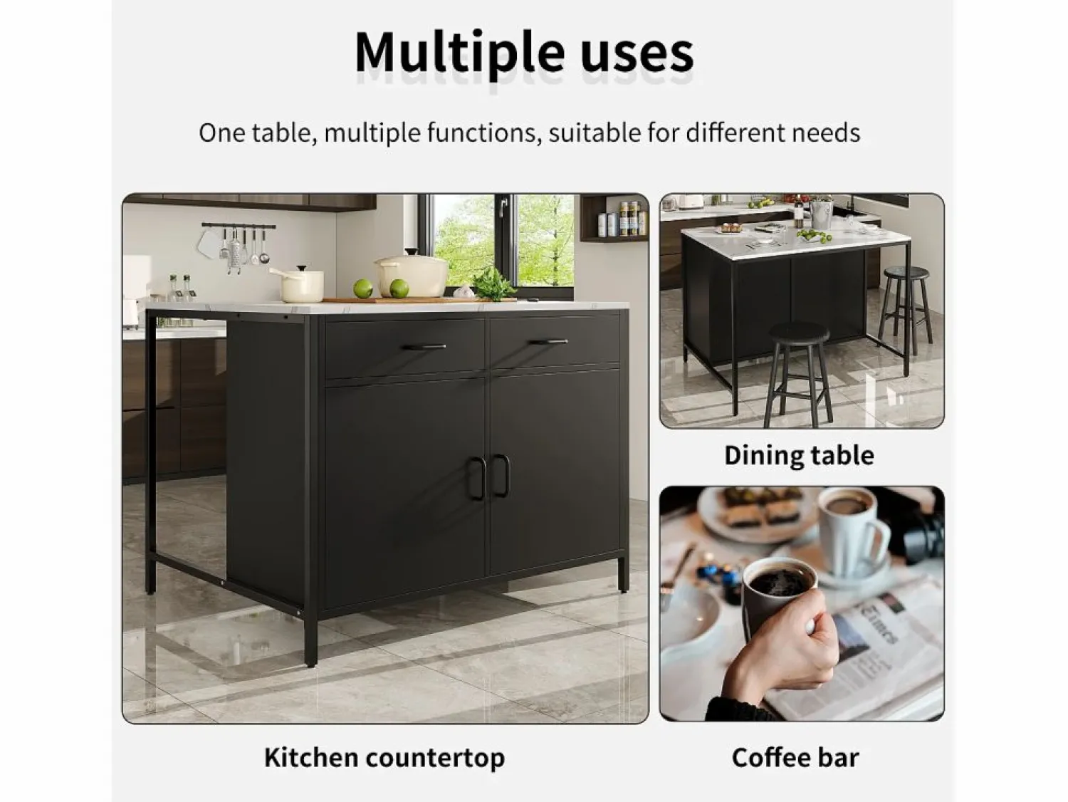 Merax Isla de cocina - 100 x 90 x 90 cm - mesa de bar - con 2 puertas + 2 cajones + patas regulables - MDF -