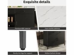 Merax Isla de cocina - 100 x 90 x 90 cm - mesa de bar - con 2 puertas + 2 cajones + patas regulables - MDF -