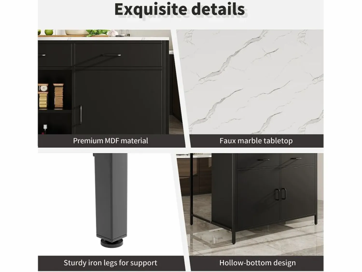 Merax Isla de cocina - 100 x 90 x 90 cm - mesa de bar - con 2 puertas + 2 cajones + patas regulables - MDF -