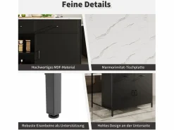 Merax Isla de cocina - 100 x 90 x 90 cm - mesa de bar - con 2 puertas + 2 cajones + patas regulables - MDF -