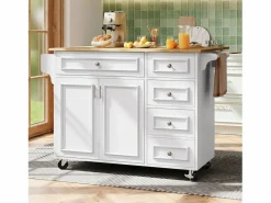 New Merax Isla de cocina - 110 x 45-75 x 92 cm - carrito de servicio extraíble - con 5 cajones + 2 puertas - MDF - Blanco