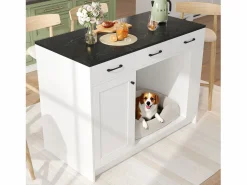 Merax Isla de cocina - 120 x 60 x 90 cm - con 3 cajones + 1 puerta + espacio para mascotas - MDF - Blanco