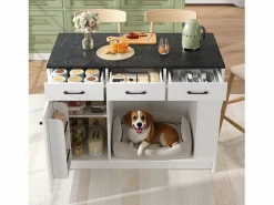 Merax Isla de cocina - 120 x 60 x 90 cm - con 3 cajones + 1 puerta + espacio para mascotas - MDF - Blanco