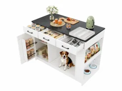 Merax Isla de cocina - 120 x 60 x 90 cm - con 3 cajones + 1 puerta + espacio para mascotas - MDF - Blanco