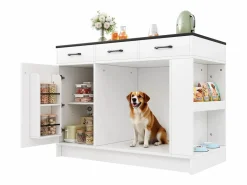Merax Isla de cocina - 120 x 60 x 90 cm - con 3 cajones + 1 puerta + espacio para mascotas - MDF - Blanco