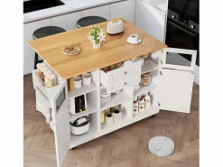 New Isla de cocina blanca - Carrito de cocina con 2 cajones y 4 puertas - Especiero y toallero Blanco