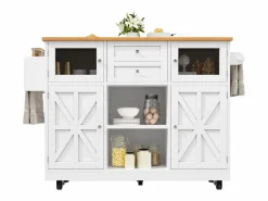 New Isla de cocina blanca - Carrito de cocina con 2 cajones y 4 puertas - Especiero y toallero Blanco