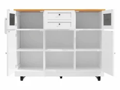 New Isla de cocina blanca - Carrito de cocina con 2 cajones y 4 puertas - Especiero y toallero Blanco