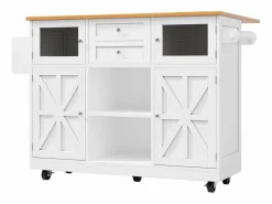 New Isla de cocina blanca - Carrito de cocina con 2 cajones y 4 puertas - Especiero y toallero Blanco