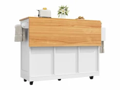 New Isla de cocina blanca - Carrito de cocina con 2 cajones y 4 puertas - Especiero y toallero Blanco
