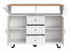 Online OKWISH Isla de cocina blanca con tablero plegable, 3 cajones y 2 puertas - 5 ruedas Blanco