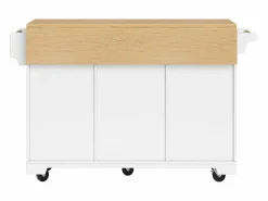 Online OKWISH Isla de cocina blanca con tablero plegable, 3 cajones y 2 puertas - 5 ruedas Blanco