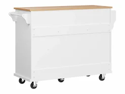Outlet Isla de cocina blanca de 5 cajones - Carrito de cocina de 1 puerta con 3 compartimentos abiertos - Especiero y toallero Isla Cocina