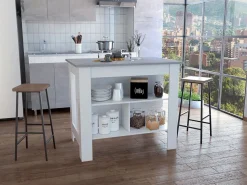 TuHome Isla de cocina Cala con tres estantes y cuatro patas , 89.91 cm X 102.87 cm X 69.85 cm , Blanco / Ibiza