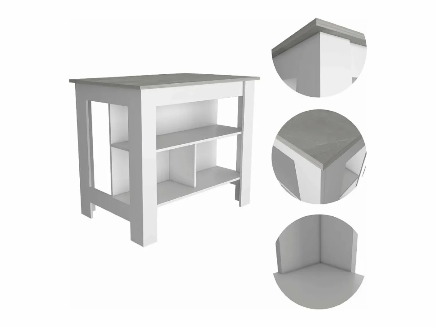 TuHome Isla de cocina Cala con tres estantes y cuatro patas , 89.91 cm X 102.87 cm X 69.85 cm , Blanco / Ibiza