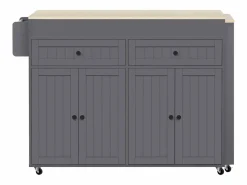 Clearance ModernLuxe Isla de cocina central - con 4 puertas y 2 cajones - tablero extensible - con ruedas - 180,5×45×92,2 cm - Gris
