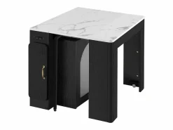 Clearance ModernLuxe Isla de cocina central - con USB y LED - con mesa de comedor desmontable y extensible - textura de mármol - con 1 puerta - + blanco Negro