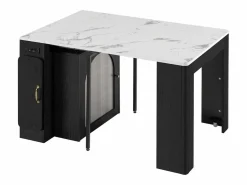 Clearance ModernLuxe Isla de cocina central - con USB y LED - con mesa de comedor desmontable y extensible - textura de mármol - con 1 puerta - + blanco Negro