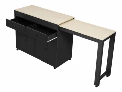 ModernLuxe Isla de cocina central - con 4 puertas y 2 cajones - tablero extensible - con ruedas - 180,5×45×92,2 cm -