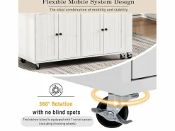 ModernLuxe Isla de cocina central - con 4 puertas y 2 cajones - tablero extensible - con ruedas - 180,5×45×92,2 cm - Blanco + Natural