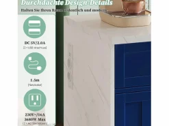 Outlet Merax Isla de cocina central con 3 puertas + 2 cajones - 120 x 60 x 91 cm - con enchufes + USB - MDF - Azul