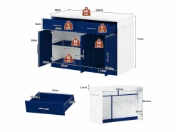 Outlet Merax Isla de cocina central con 3 puertas + 2 cajones - 120 x 60 x 91 cm - con enchufes + USB - MDF - Azul