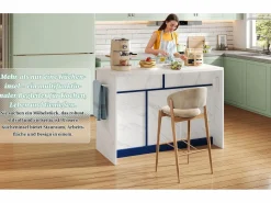 Outlet Merax Isla de cocina central con 3 puertas + 2 cajones - 120 x 60 x 91 cm - con enchufes + USB - MDF - Azul