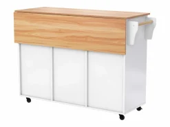 Clearance ModernLuxe Isla de cocina central con 2 cajones - Tablero extensible - patas con ruedas o de madera maciza - Blanco