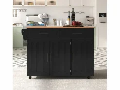 New Isla de cocina central con 2 cajones - Tablero extensible - patas con ruedas o de madera maciza - Isla Cocina