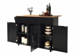 New Isla de cocina central con 2 cajones - Tablero extensible - patas con ruedas o de madera maciza - Isla Cocina