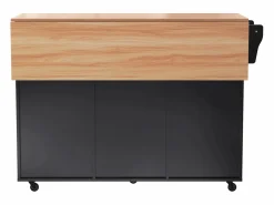 New Isla de cocina central con 2 cajones - Tablero extensible - patas con ruedas o de madera maciza - Isla Cocina