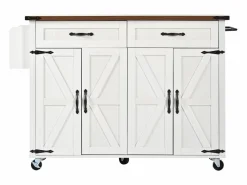 Sale Isla de cocina central móvil con 4 puertas y 2 cajones - tapa extensible - 140 x 45/73 x 93 cm - Madera MDF + metal - + natural Isla Cocina